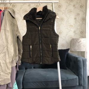 H&M Brown Puffer Vest with Faux Fur and Hood